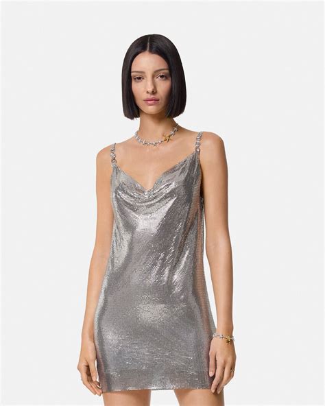 versace silver cross dress|Metal Mesh Slip Mini Dress Silver .